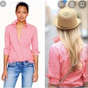 J.Crew‎ Red Pink Floral Dot Long Sleeve Popover Shirt - Size 2